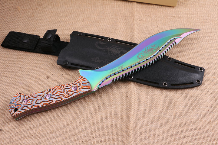 Colorful Scorpion King fixed blade knife Machete UD404705
